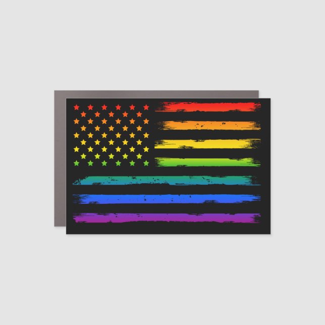 USA Gaytriotic Rainbow Pride Vintage Car Magnet (Front)