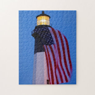 USA, Georgia, Tybee Island, Flag Flying 2 Jigsaw Puzzle