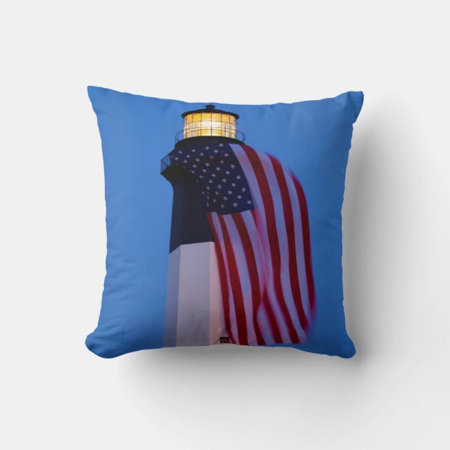 USA, Georgia, Tybee Island, Flag Flying 2 Throw Pillow (Front)