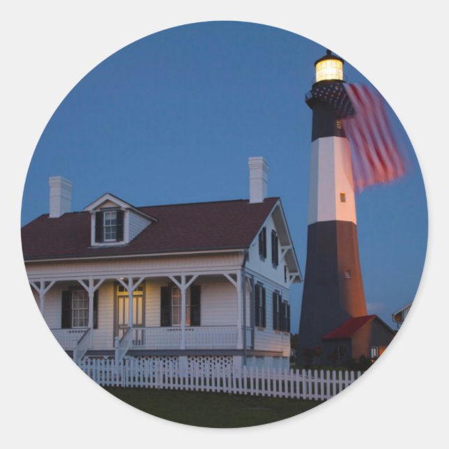 USA, Georgia, Tybee Island, Flag Flying Classic Round Sticker (Front)