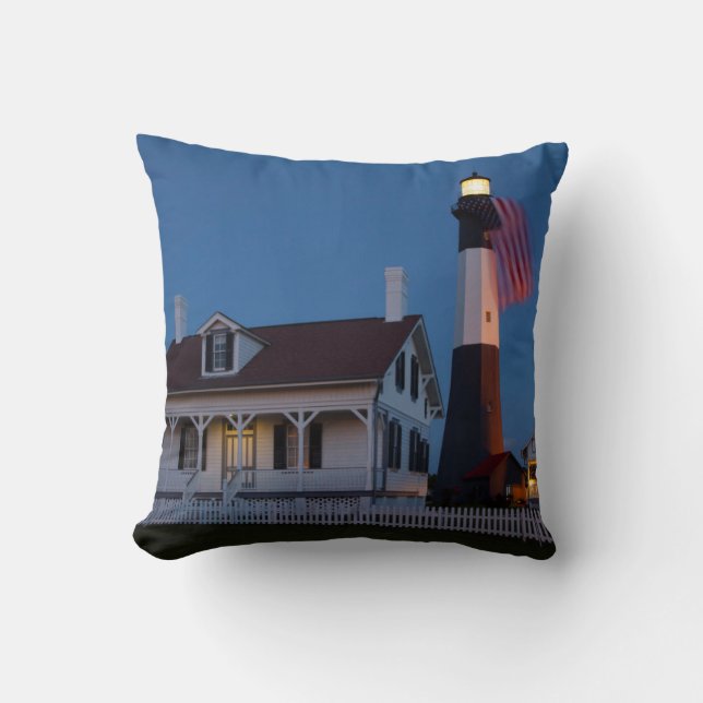 USA, Georgia, Tybee Island, Flag Flying Throw Pillow (Front)