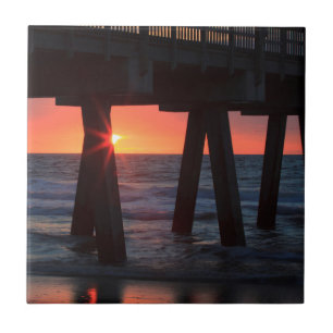 USA, Georgia, Tybee Island, Tybee Pier Ceramic Tile