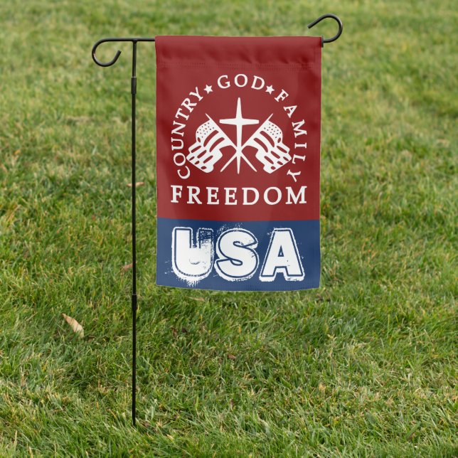 USA God Family Country Freedom Garden Flag (In SItu)
