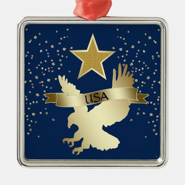 USA Gold Star Eagle Metal Ornament (Front)