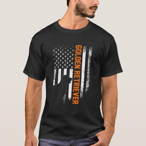 Usa Golden Retriever Silhouette American Flag T_Shirt