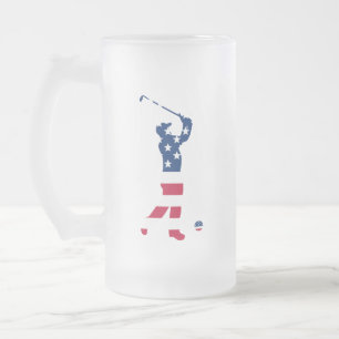 USA golf America flag golfer Frosted Glass Beer Mug