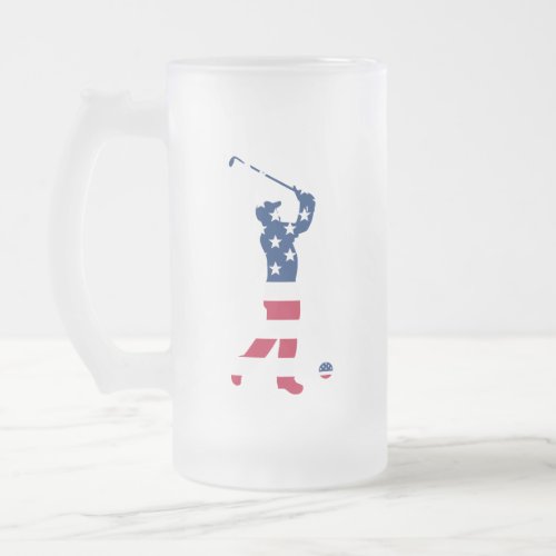 USA golf America flag golfer Frosted Glass Beer Mug