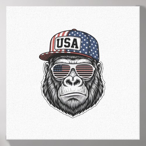 USA Gorilla Vintage Engraving Patriotic Shirt Desi Canvas Photo Tile