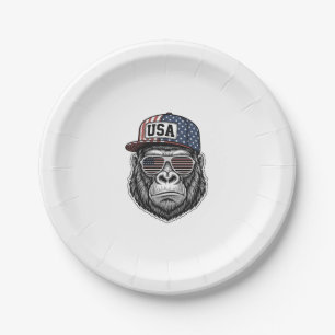 USA Gorilla Vintage Engraving Patriotic Shirt Desi Paper Plates