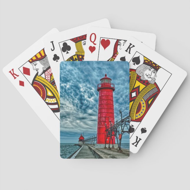 USA, Grand Haven, Michigan, lighthouse Poker Cards (Back)