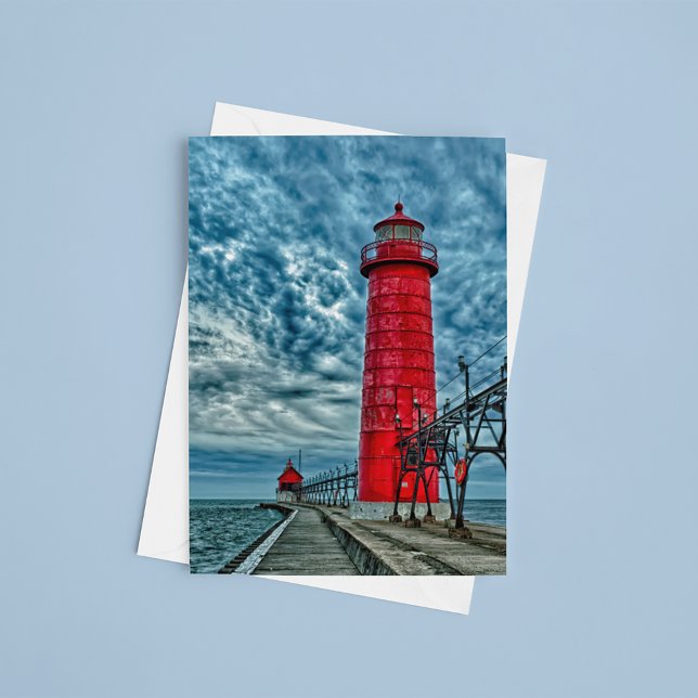 USA, Grand Haven, Michigan, lighthouse Postcard (Postcard on table)