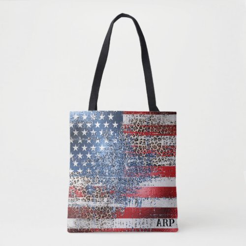  USA Grunge AP27 Stars  Stripes Flag Leopard Tote Bag