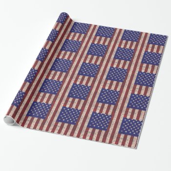 Usa Grunge Flag Themed Stripes And Stars Wrapping Paper by hutsul at Zazzle