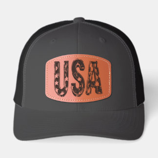 USA | Grunge style word art Leather Patch Hat