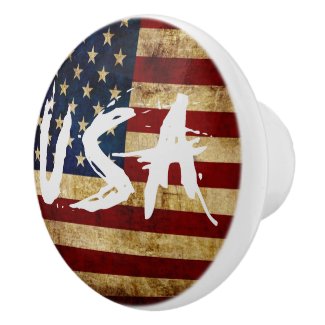 USA / Grunged Flag Ceramic Knob