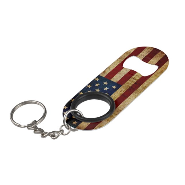 USA / Grunged flag Keychain Bottle Opener (Front Angled)