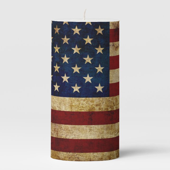 USA / Grunged Flag Pillar Candle (Front)