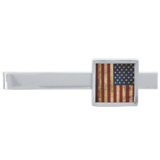 USA / Grunged Flag... Silver Finish Tie Clip