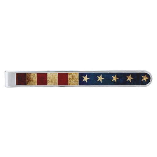 USA  Grunged flag Silver Finish Tie Clip