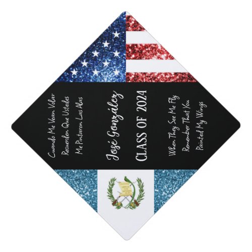 USA Guatemala flag sparkles Custom name class Graduation Cap Topper