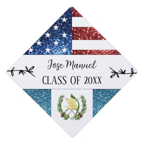 USA Guatemala flag sparkles Custom Name Class of Graduation Cap Topper