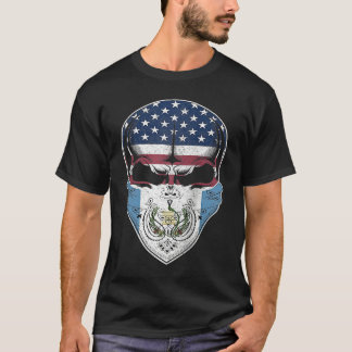 USA Guatemala Roots  Guatemalan American Flag Skul T-Shirt