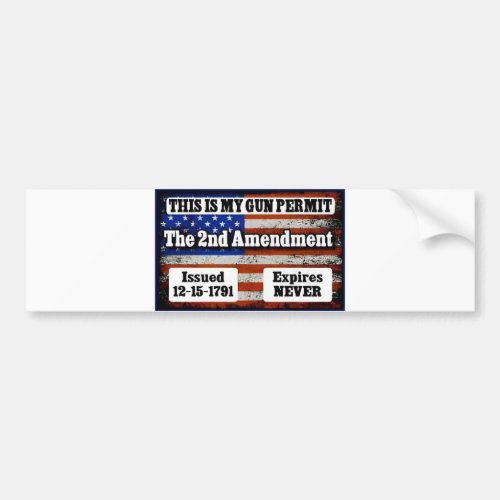 USA Gun Permit 2nd Amendment 2a gun rights Bumper  Bumper Sticker