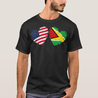 USA Guyana Flag Heart Valentines Day Guyanese Amer T-Shirt