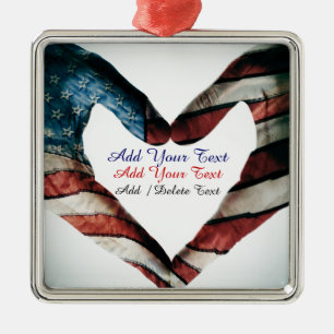 USA Hands and Heart Metal Ornament