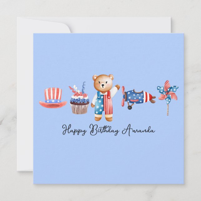 USA Happy Birthday, Personalized American Birthday Note Card (Front)