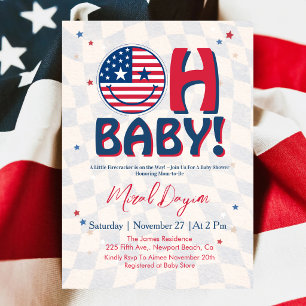 USA Happy Face Groovy Patriotic Oh Baby Shower  Invitation