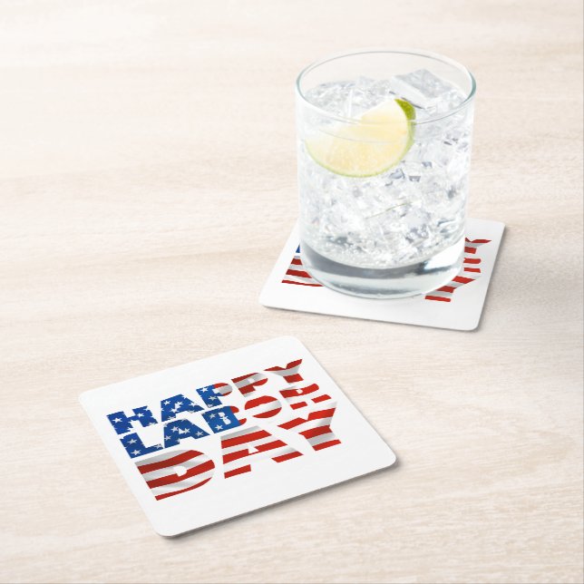 Usa Happy Labor Day Flag   Square Paper Coaster (Insitu)