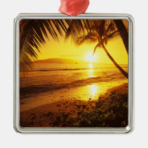 USA, Hawaii, Maui, Colorful sunset in a 2 Metal Ornament