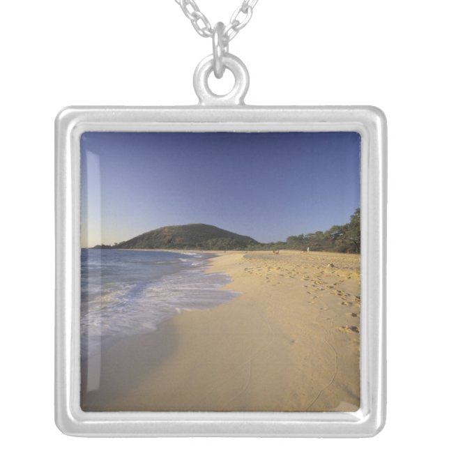 USA, Hawaii, Maui, Footprints in sand, Makena Silver Plated Necklace (Front)