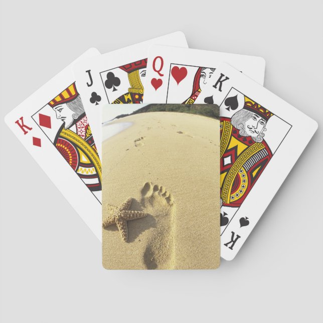 USA, Hawaii, Maui, Makena Beach, Footprint and Poker Cards (Back)