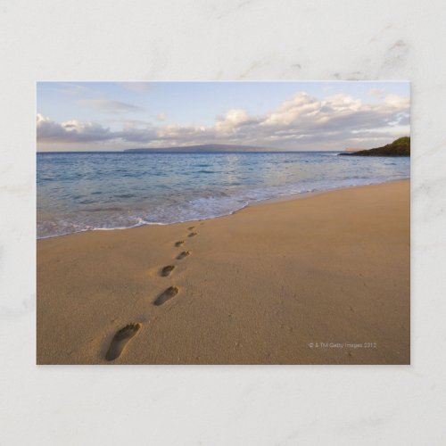 USA Hawaii Maui Wailea footprints on beach 2 Postcard