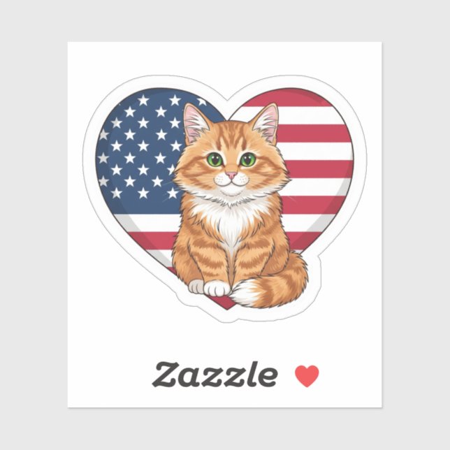 USA Heart Cat – Patriotic Cat Sticker (Sheet)