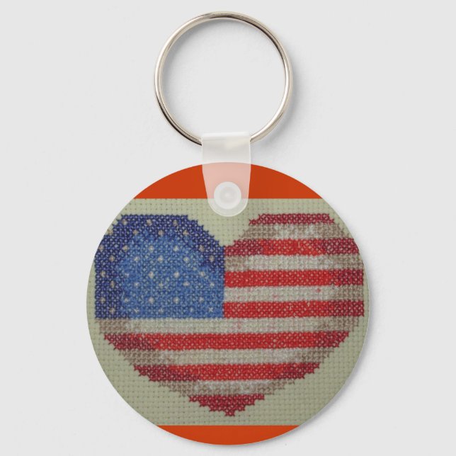 USA heart cross stitch key chain (Front)