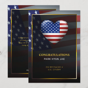 USA Heart Flag Gold Frame Citizenship Invitation