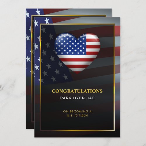 USA Heart Flag  Gold Frame  Citizenship Invitation