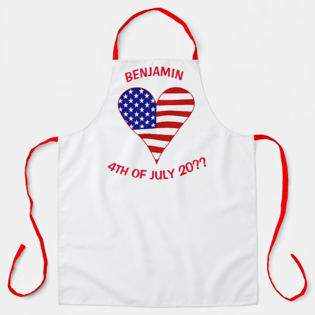 USA Heart Flag Red Personalized  Apron (Front)