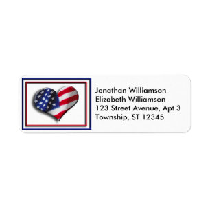 USA Heart Flag Return Address Labels