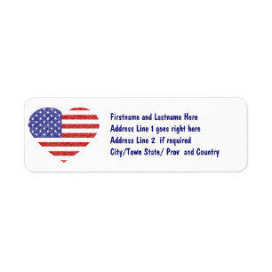 USA Heart Flag Stars & Stripes in Crayon Style Label
