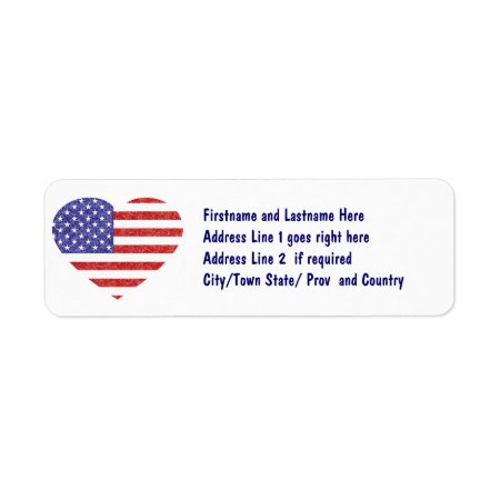 Usa Heart Flag Stars & Stripes In Crayon Style Label