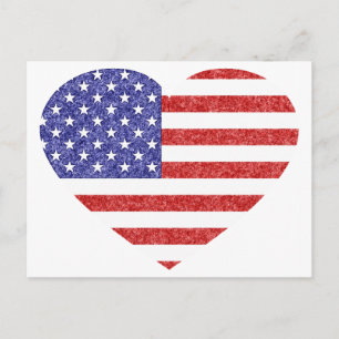 USA Heart Flag Stars & Stripes in Crayon Style Postcard
