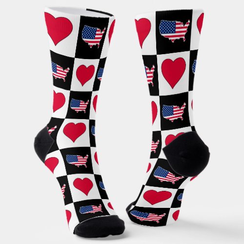 USA Heart Pattern United States of America Flag Socks