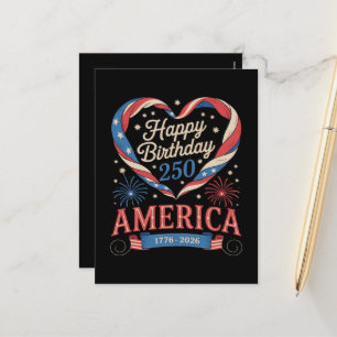 USA Hearts 1776 2026 July 250th Birthday USA Holiday Postcard
