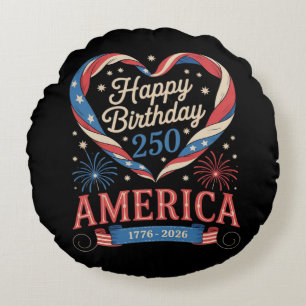 USA Hearts 1776 2026 July 250th Birthday USA Round Pillow