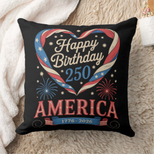 USA Hearts 1776 2026 July 250th Birthday USA Throw Pillow