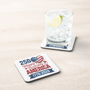 USA Hearts 1776 2026 July 4th Beverage Coaster